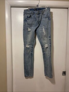Men's Light Blue Distressed Slim Jeans waimea size 34